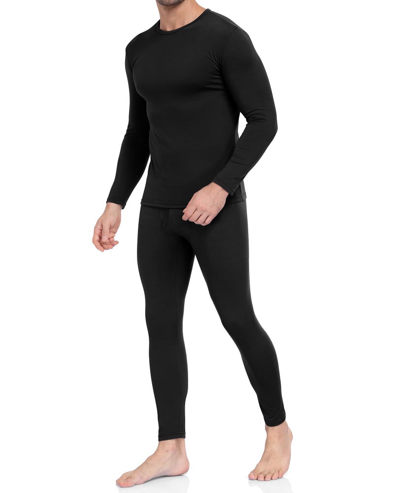 WEERTI Thermal Underwear for Men Long Johns with Fleece Lined Base Layer Men Cold Weather Top Bottom Black - Image 1